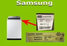 Model a sériové číslo pračky Samsung, vyhledávání